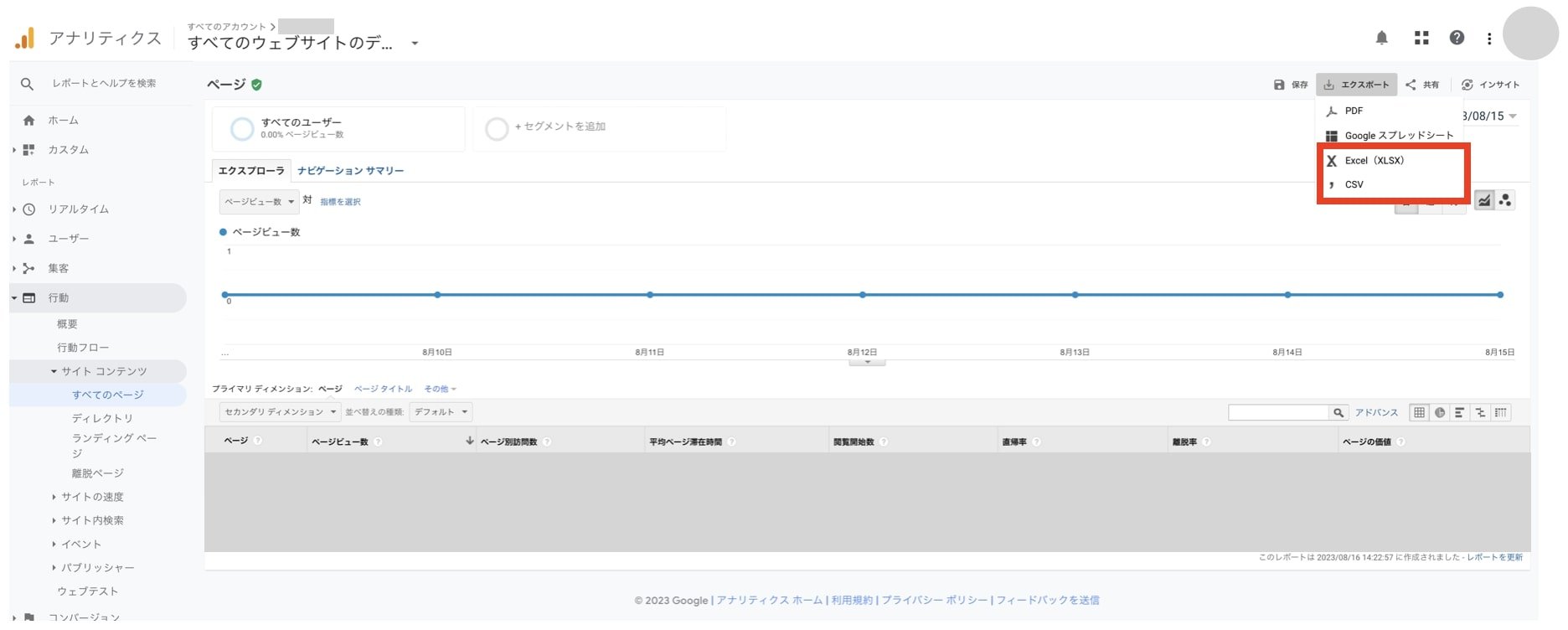 Google アナリティクス画面での操作イメージ